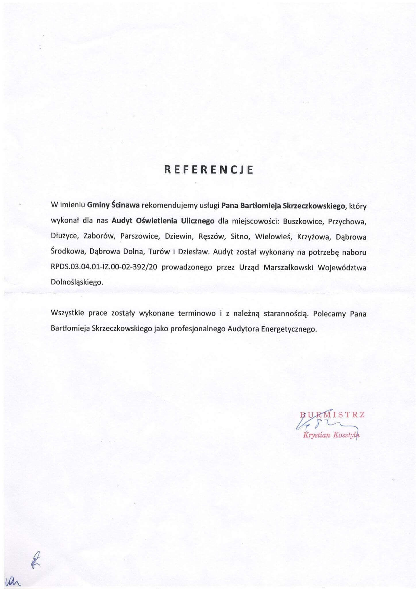Gmina Ścinawa - Referencje