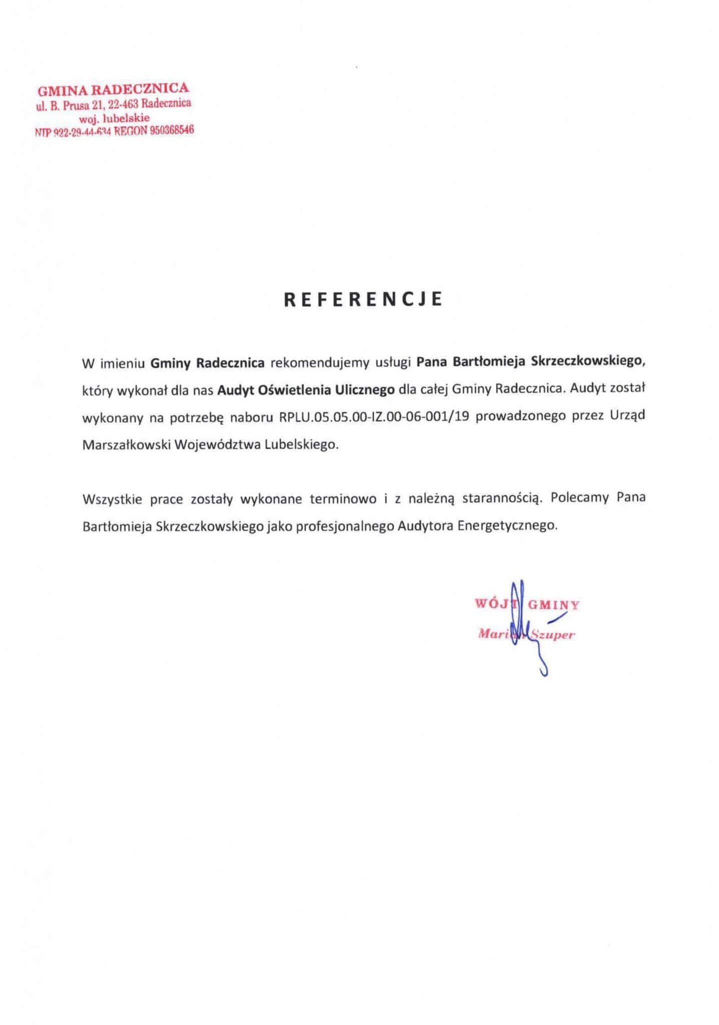 Referencje - Gmina Radecznica